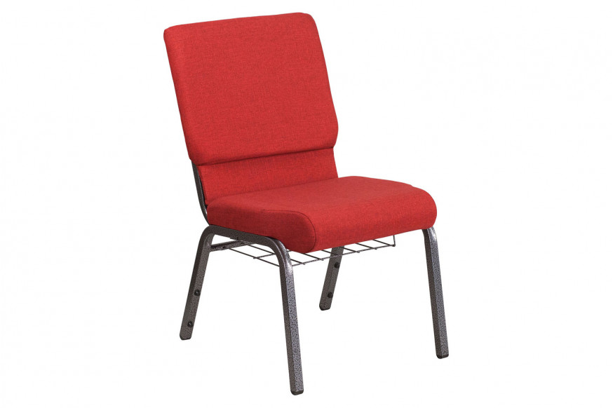 BLNK™ HERCULES Series Fabric Church Chair with Cup Book Rack and Silver Vein Frame - Red