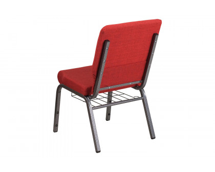 BLNK™ HERCULES Series Fabric Church Chair with Cup Book Rack and Silver Vein Frame - Red