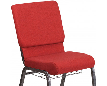 BLNK™ HERCULES Series Fabric Church Chair with Cup Book Rack and Silver Vein Frame - Red