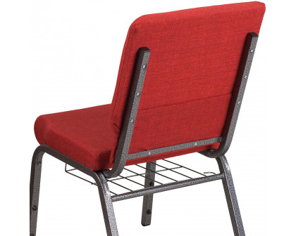 BLNK™ HERCULES Series Fabric Church Chair with Cup Book Rack and Silver Vein Frame - Red