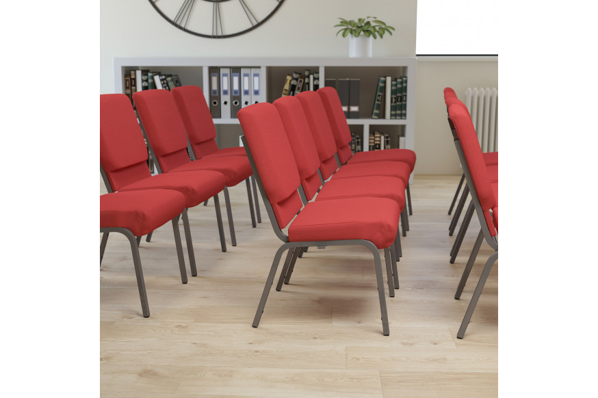 BLNK™ HERCULES Series Fabric Stacking Church Chair with Silver Vein Frame - Red