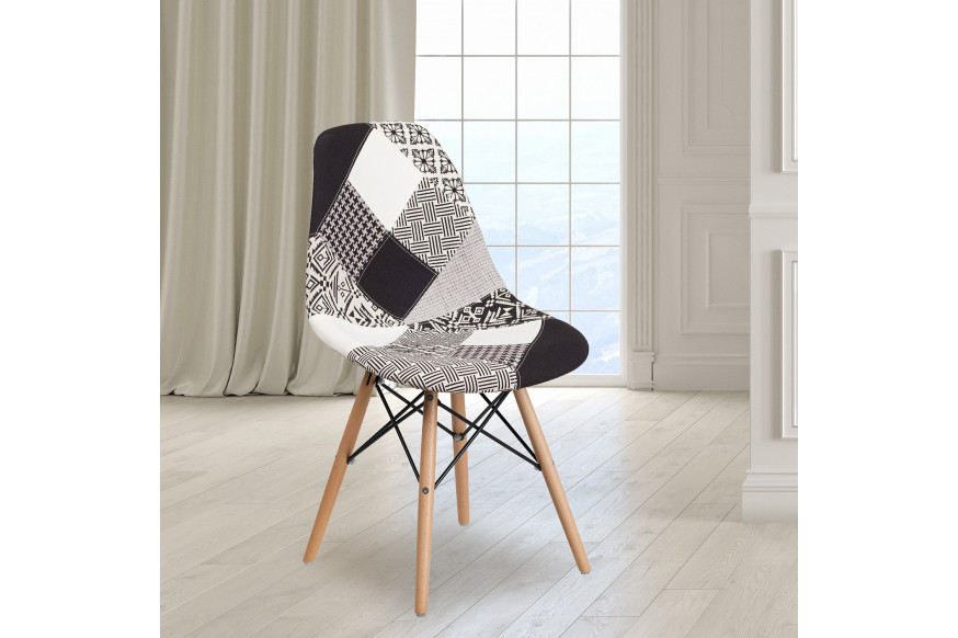 BLNK™ Elon Series Fabric Chair with Wooden Legs - Turin Patchwork