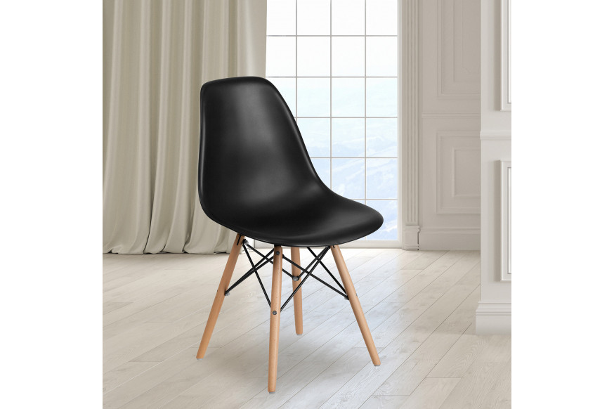 BLNK™ Elon Series Plastic Chair with Wooden Legs - Black