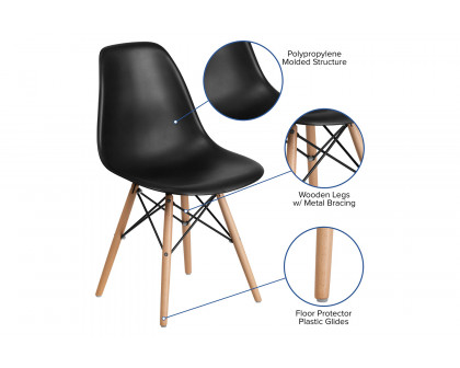 BLNK™ Elon Series Plastic Chair with Wooden Legs - Black