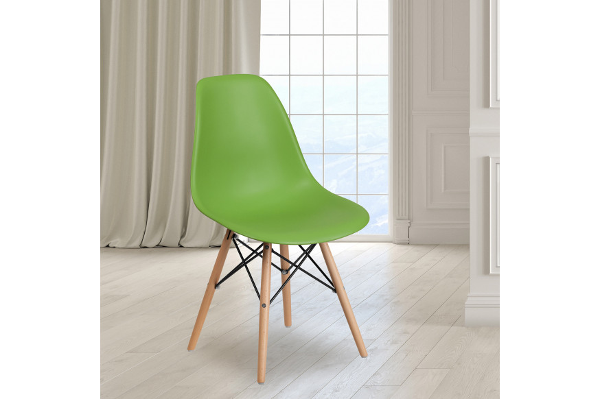 BLNK™ Elon Series Plastic Chair with Wooden Legs - Green