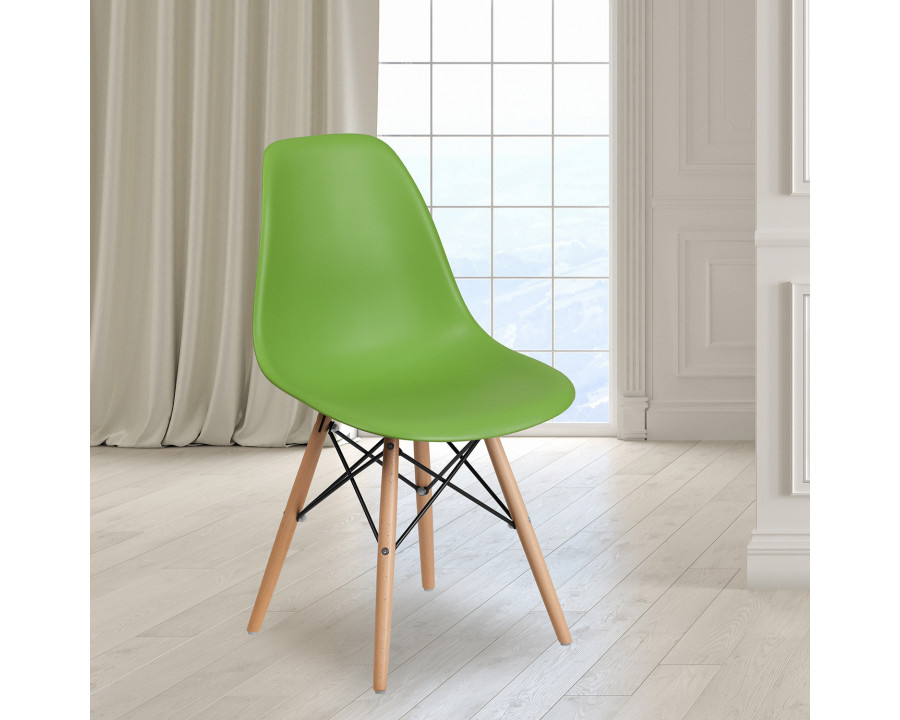 BLNK Elon Series Plastic Chair with Wooden Legs - Green