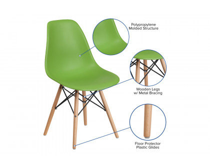 BLNK™ Elon Series Plastic Chair with Wooden Legs - Green