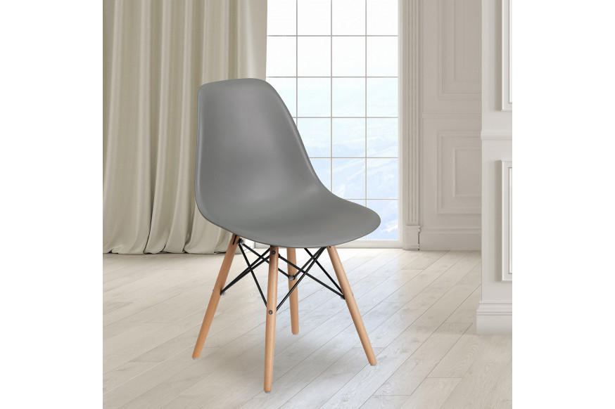 BLNK™ Elon Series Plastic Chair with Wooden Legs - Moss Gray