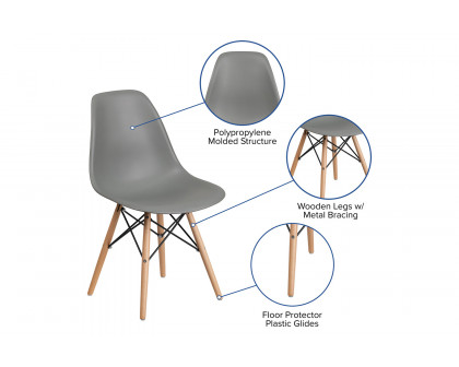 BLNK™ Elon Series Plastic Chair with Wooden Legs - Moss Gray