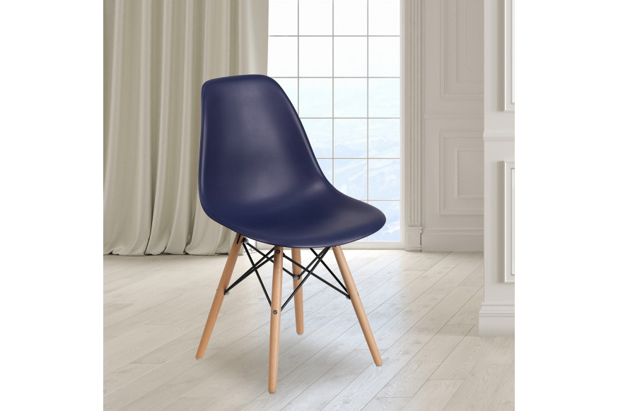 BLNK™ Elon Series Plastic Chair with Wooden Legs - Navy