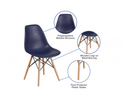 BLNK™ Elon Series Plastic Chair with Wooden Legs - Navy