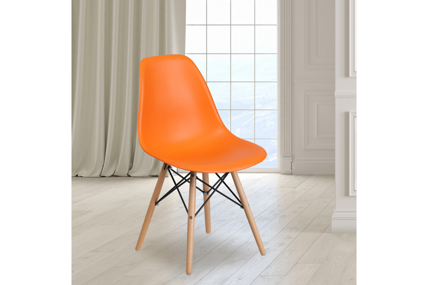 BLNK™ Elon Series Plastic Chair with Wooden Legs - Orange