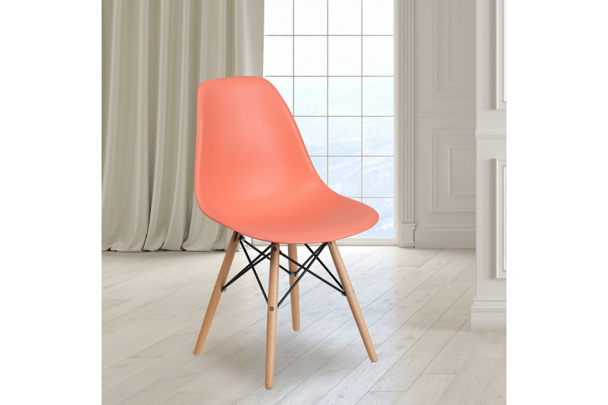 BLNK™ Elon Series Plastic Chair with Wooden Legs - Peach