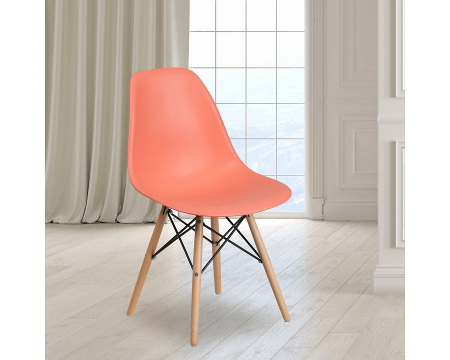 BLNK Elon Series Plastic Chair with Wooden Legs - Peach