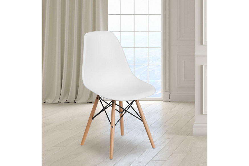 BLNK™ Elon Series Plastic Chair with Wooden Legs - White