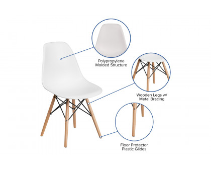 BLNK™ Elon Series Plastic Chair with Wooden Legs - White