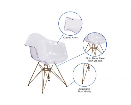 BLNK - Alonza Series Transparent Side Chair with Gold Base