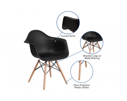 BLNK Alonza Series Plastic Chair with Wooden Legs - Black