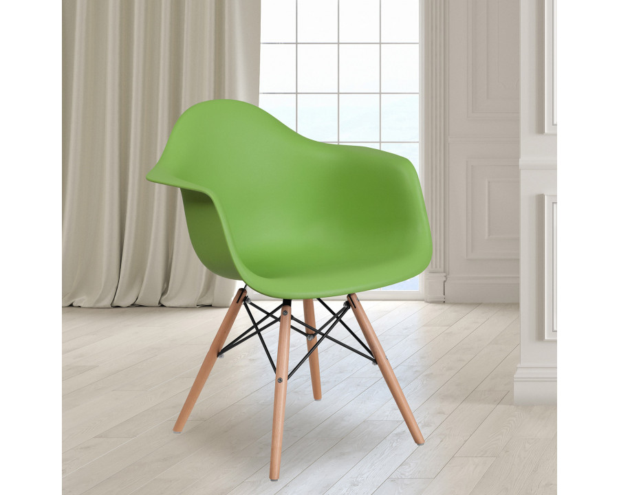 BLNK Alonza Series Plastic Chair with Wooden Legs - Green