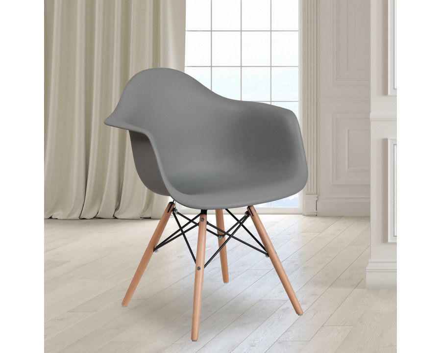 BLNK Alonza Series Plastic Chair with Wooden Legs - Moss Gray