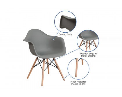 BLNK Alonza Series Plastic Chair with Wooden Legs - Moss Gray