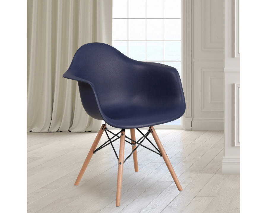 BLNK Alonza Series Plastic Chair with Wooden Legs - Navy