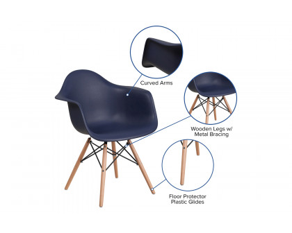 BLNK Alonza Series Plastic Chair with Wooden Legs - Navy