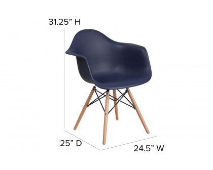 BLNK Alonza Series Plastic Chair with Wooden Legs - Navy