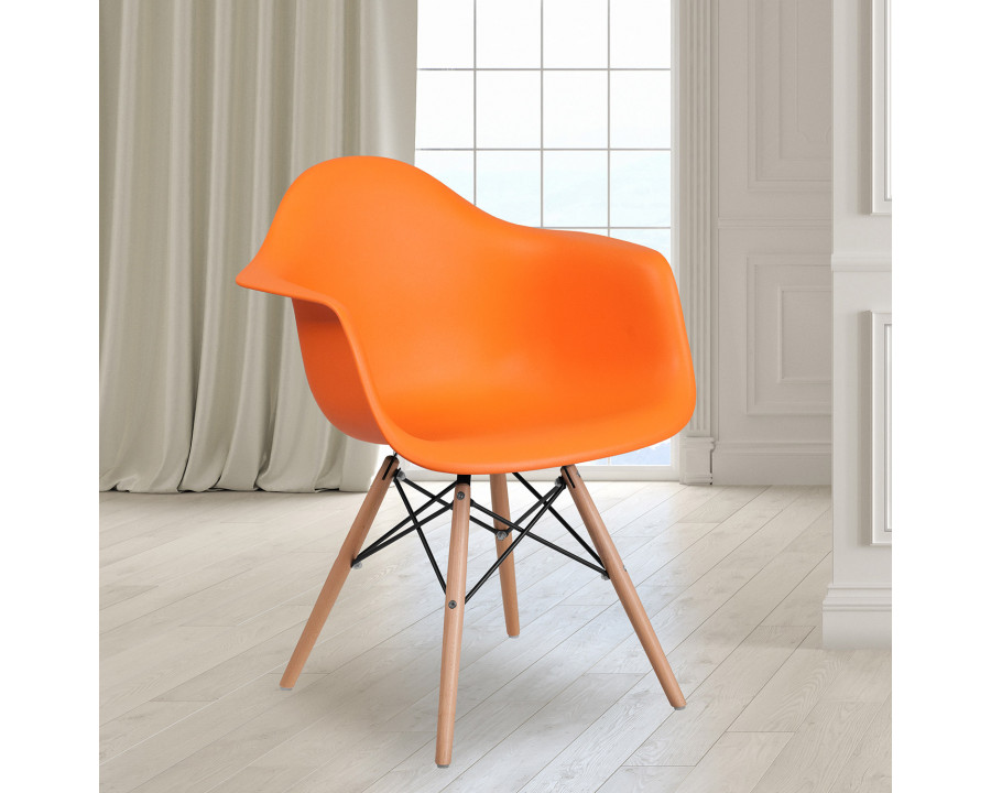 BLNK Alonza Series Plastic Chair with Wooden Legs - Orange