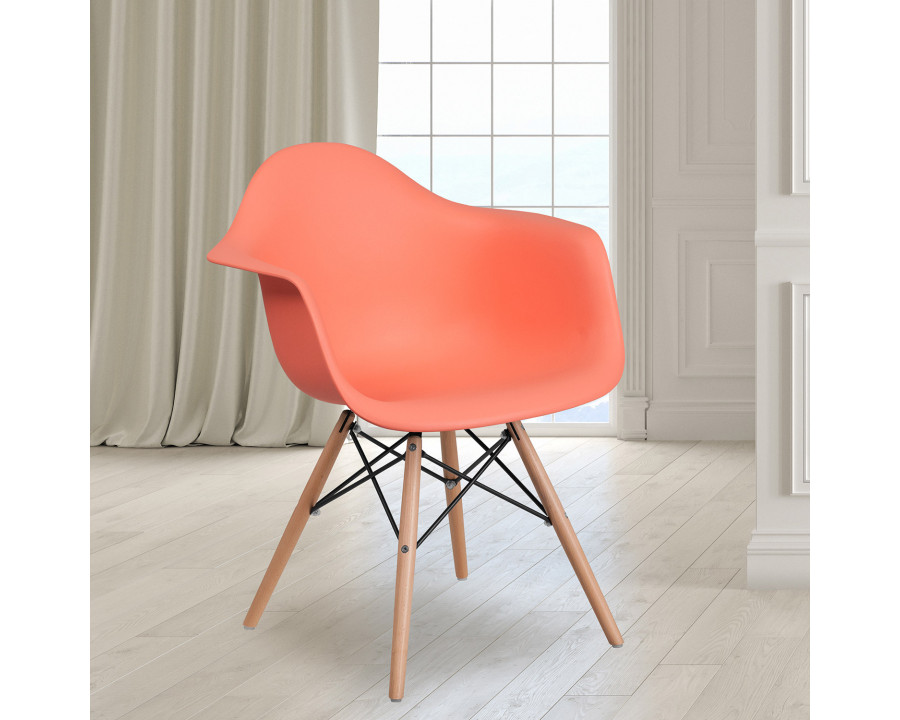 BLNK Alonza Series Plastic Chair with Wooden Legs - Peach