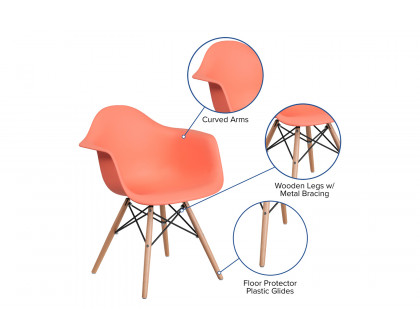 BLNK Alonza Series Plastic Chair with Wooden Legs - Peach