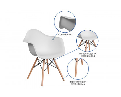 BLNK Alonza Series Plastic Chair with Wooden Legs - White