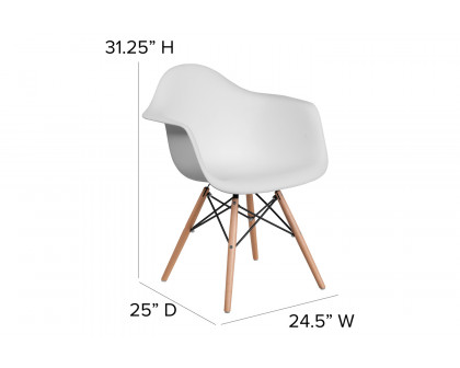 BLNK Alonza Series Plastic Chair with Wooden Legs - White