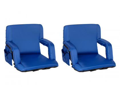 BLNK Malta Portable Lightweight Reclining Stadium Chairs with Armrests, Padded Back and Seat Set of 2 - Blue