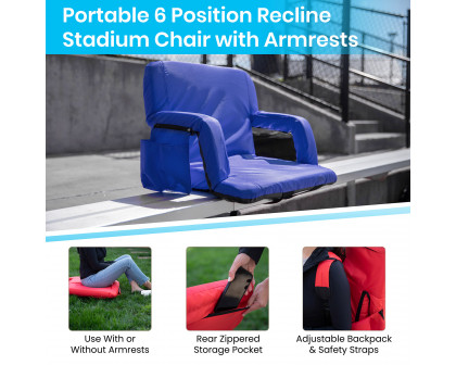 BLNK Malta Portable Lightweight Reclining Stadium Chair with Armrests, Padded Back and Seat - Blue