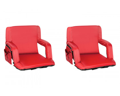 BLNK Malta Portable Lightweight Reclining Stadium Chairs with Armrests, Padded Back and Seat Set of 2 - Red