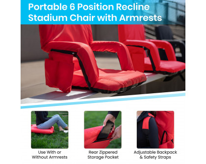 BLNK Malta Portable Lightweight Reclining Stadium Chairs with Armrests, Padded Back and Seat Set of 2 - Red