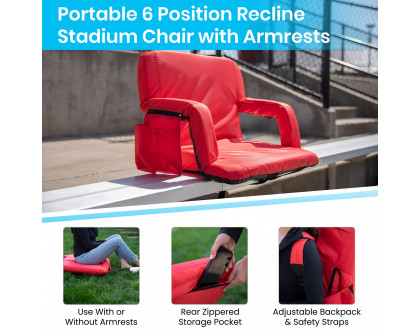 BLNK Malta Extra Wide Portable Lightweight Reclining Stadium Chair with Armrests, Padded Back and Seat - Red