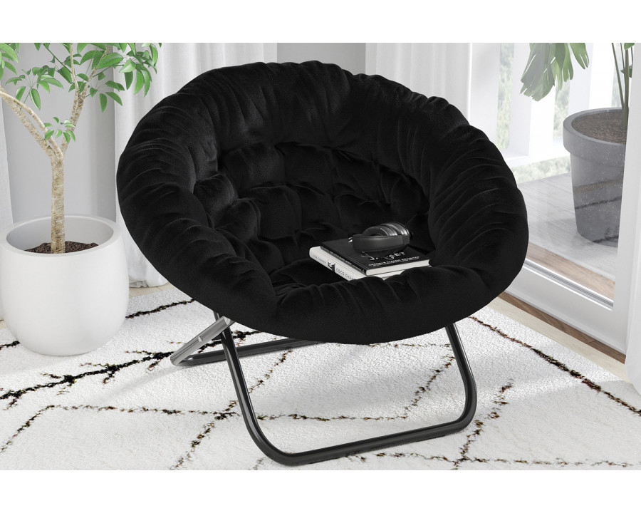 BLNK Gwen Faux Fur Oversize Portable Folding Saucer Moon Chair