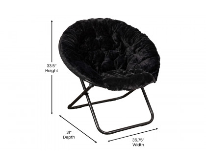 BLNK Gwen Faux Fur Oversize Portable Folding Saucer Moon Chair - Black