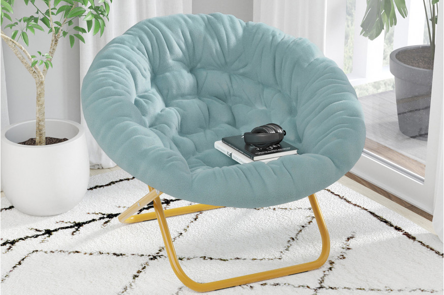 BLNK™ Gwen Faux Fur Oversize Portable Folding Saucer Moon Chair - Dusty Aqua