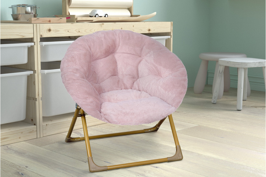 BLNK™ Gwen Faux Fur Mini Folding Saucer Moon Chair - Blush