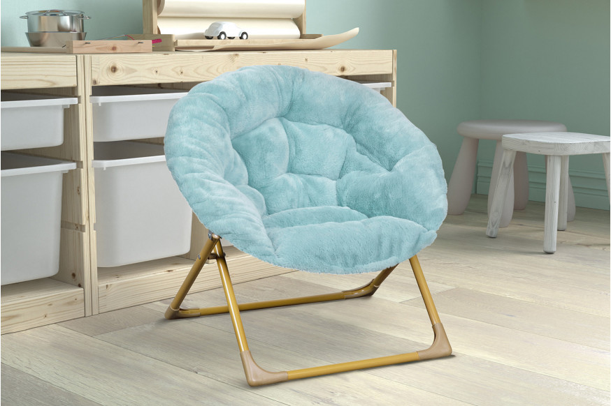 BLNK™ Gwen Faux Fur Mini Folding Saucer Moon Chair - Dusty Aqua