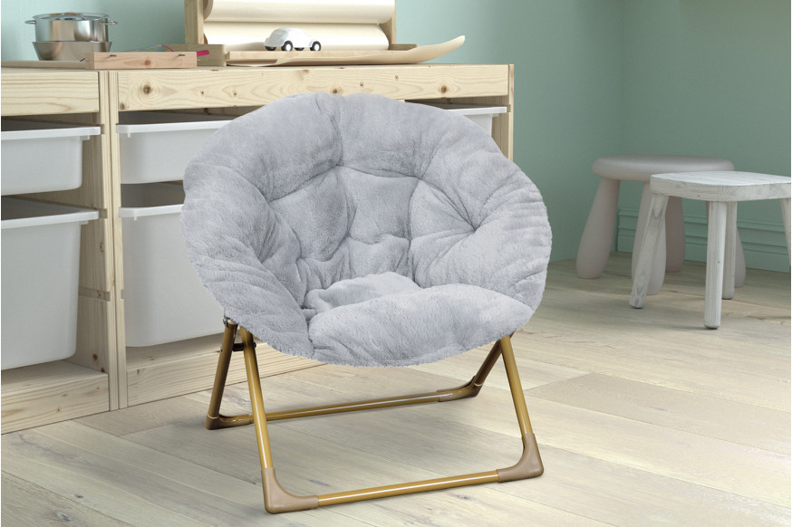 BLNK™ Gwen Faux Fur Mini Folding Saucer Moon Chair - Gray