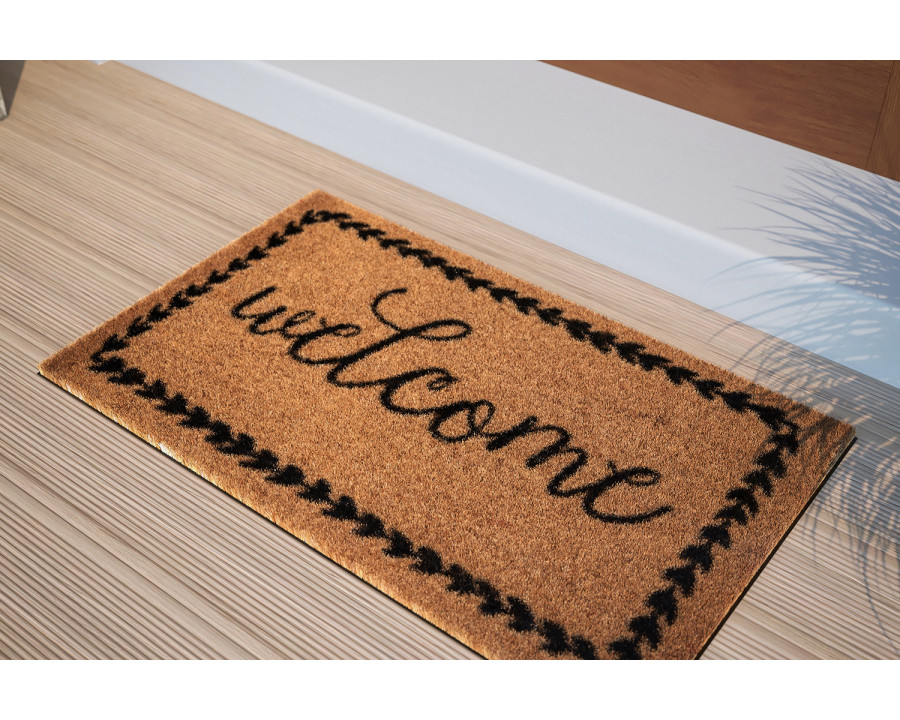 BLNK - Harbold Coir Indoor-Outdoor Doormat with Black Welcome Message and Non-Slip Backing