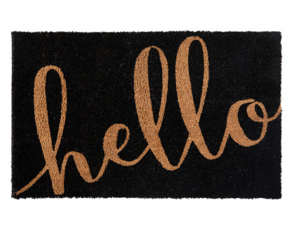 BLNK Harbold Coir Indoor-Outdoor Doormat with Hello Message and Non-Slip Backing - Black