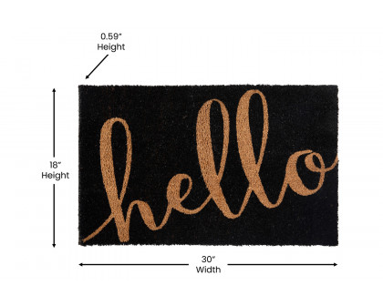 BLNK Harbold Coir Indoor-Outdoor Doormat with Hello Message and Non-Slip Backing - Black