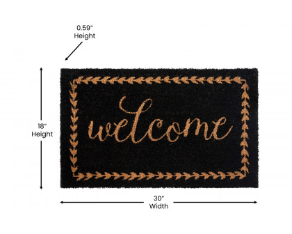 BLNK Harbold Coir Indoor-Outdoor Doormat with Welcome Message and Non-Slip Backing - Black