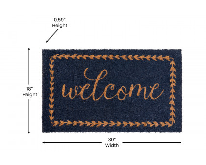 BLNK Harbold Coir Indoor-Outdoor Doormat with Welcome Message and Non-Slip Backing - Navy