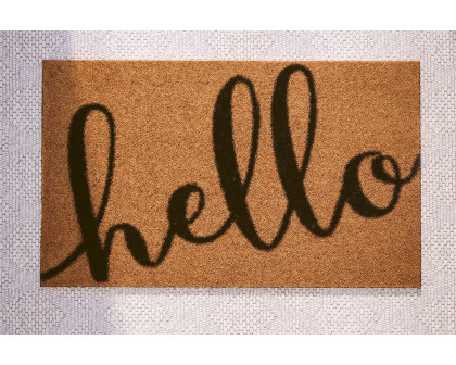 BLNK Harbold Coir Indoor-Outdoor Doormat with Hello Message and Non-Slip Backing - Natural